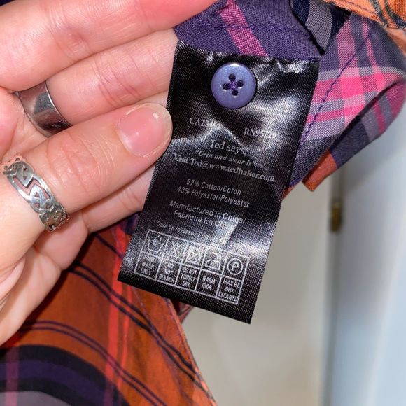 Ted Baker Chintz Finish Check Shirt Dress Side Pockets Size 2 - Picture 8 of 16